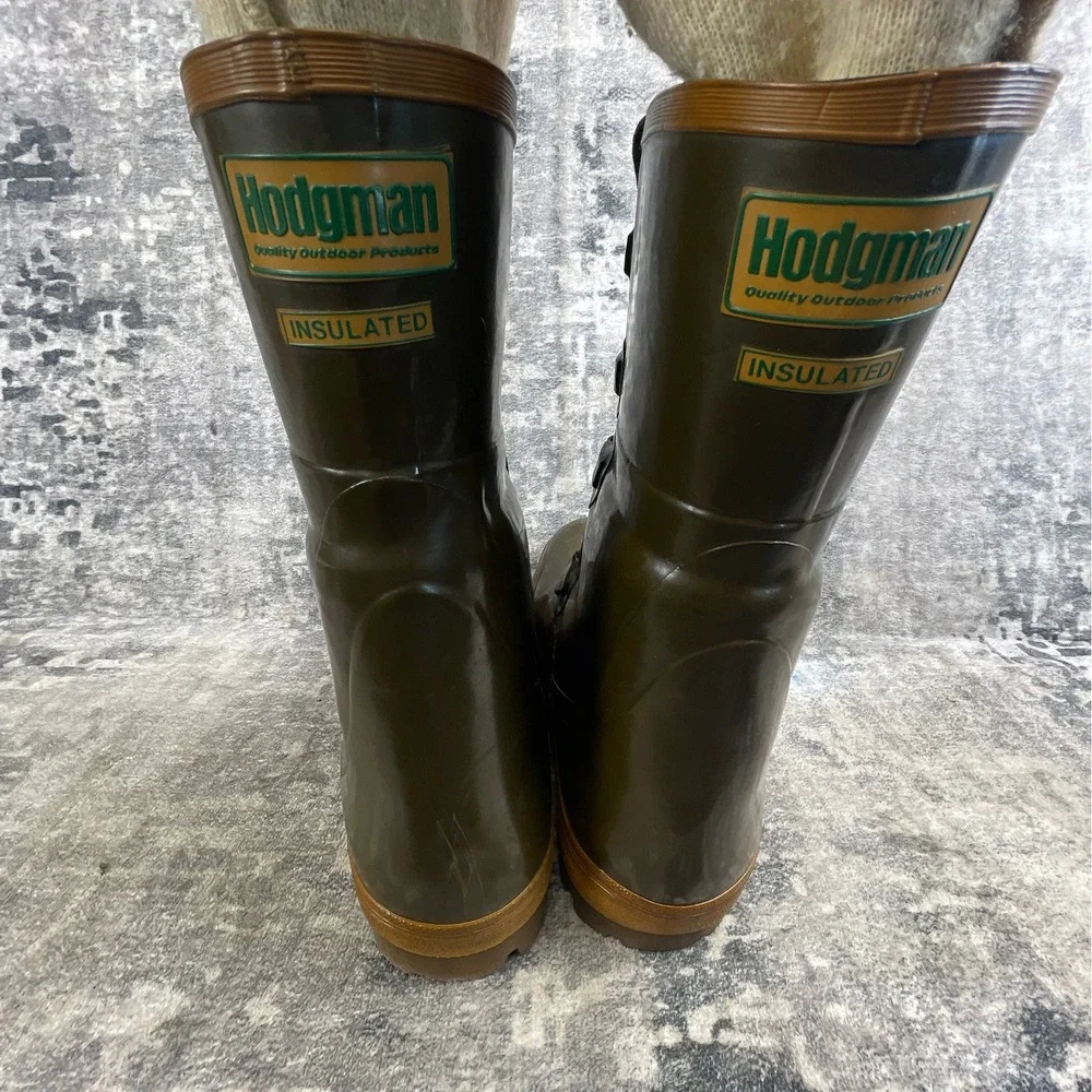 Hodgman Mens 10 Insulated Rubber Hunting Boots Olive Green Shearling Duck Style